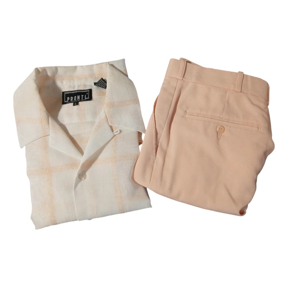 Pronti Collection Peach Pants Shirt 2 Piece Outfit Club Dance 90s Large  31 x 30